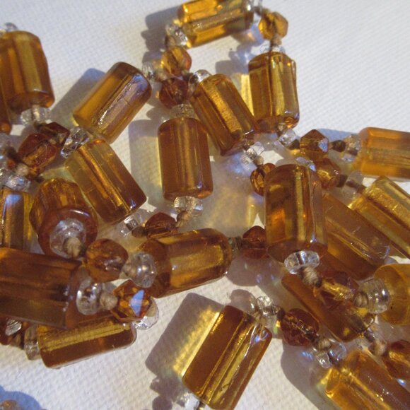 36" long, 1920s Art Deco Flapper necklace, Faceted Amber Glass, Crystal Necklace - Picture 10 of 10
